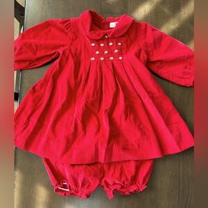 Petit Ami Christmas corduroy dress with bloomers.